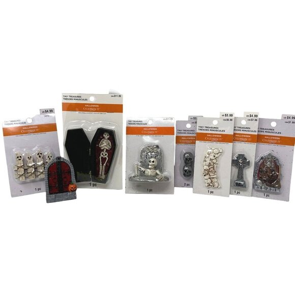 Halloween Skeletons Tombstones Miniatures Lot Celebrate It Tiny Treasures Decor - Picture 1 of 14